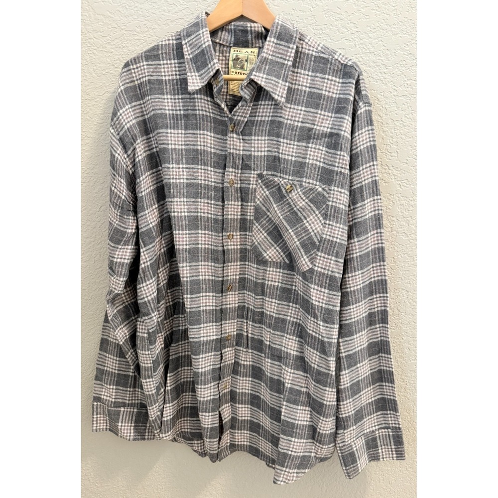 Vintage Bear River Outdoor Clothing Flannel Shirt Men Size L RN 86960 Gray Tan